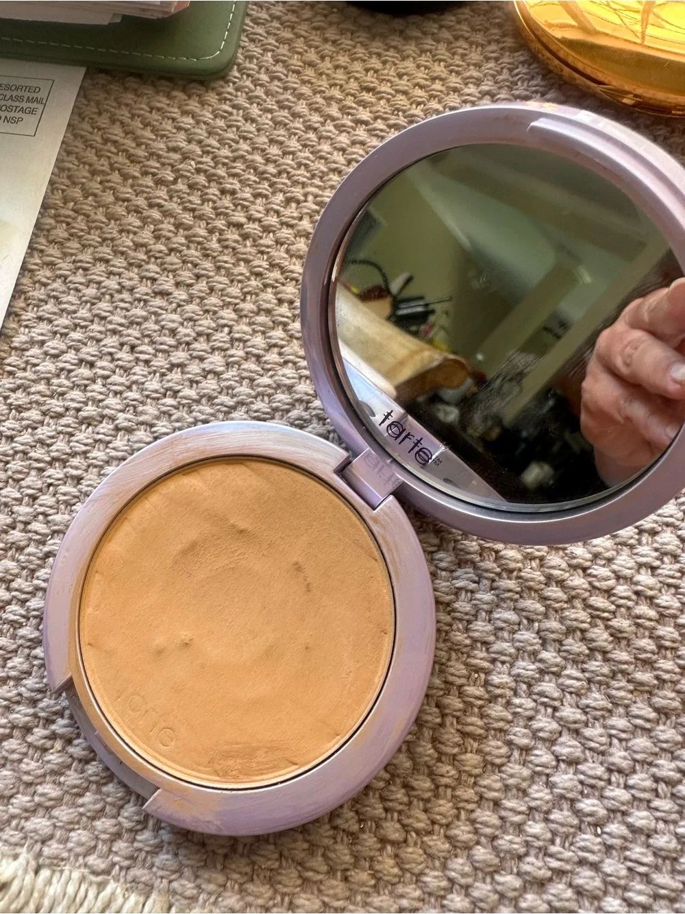 tarte Iridescent Round Decorative Box in Pink and Cream Tones
